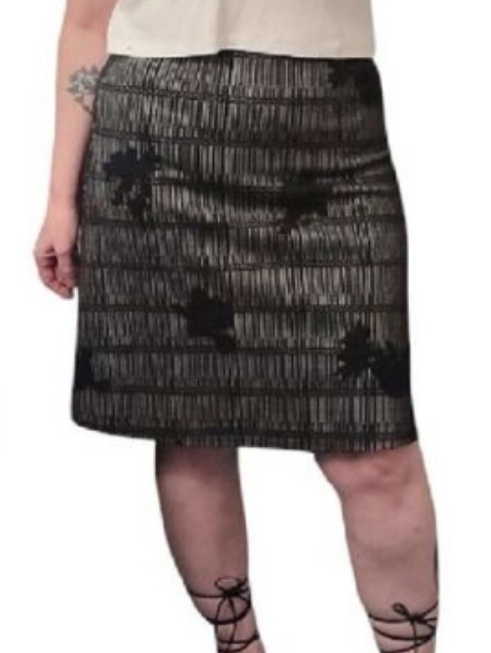 Margaret M Black Grey Textured Knit Cottagegore Pull On Mini Skirt Medium